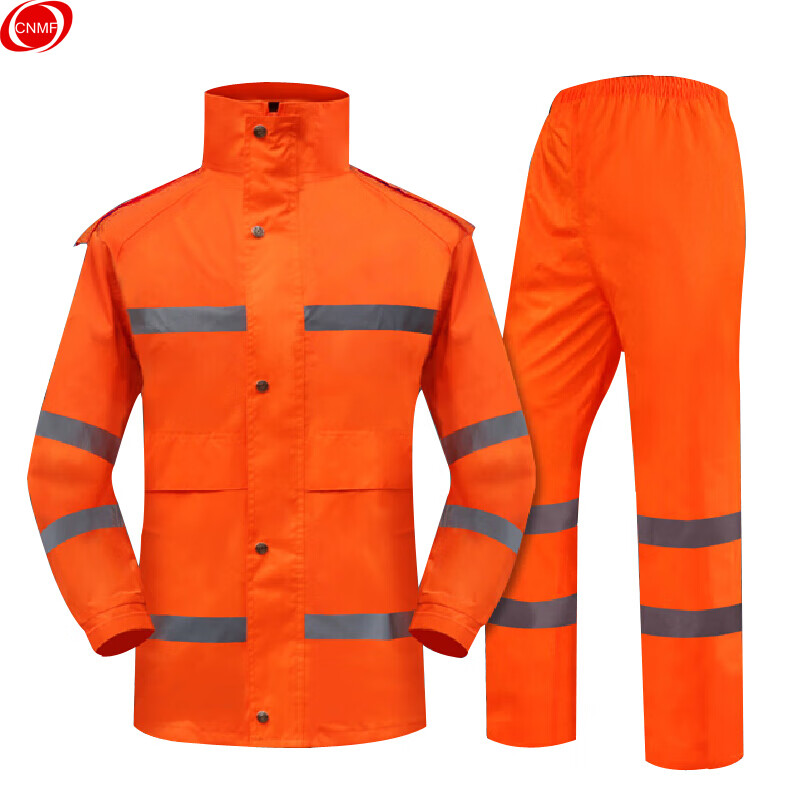 Fluorescent orange reflective raincoat