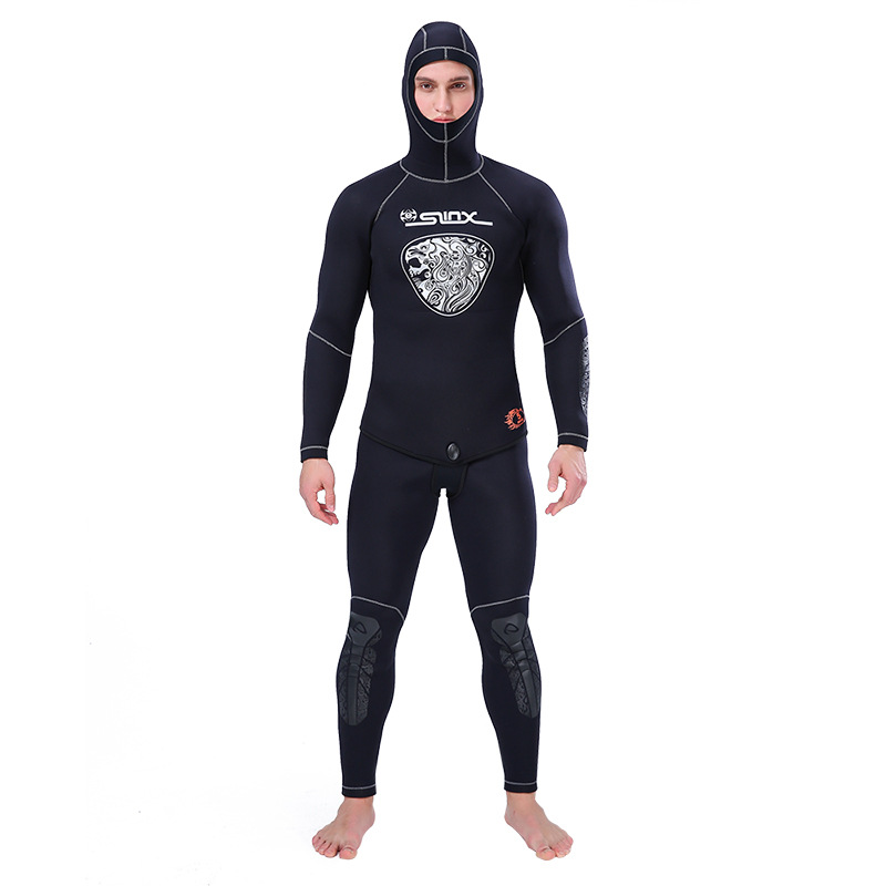 5mm Men's long sleeve hooded split wetsuit